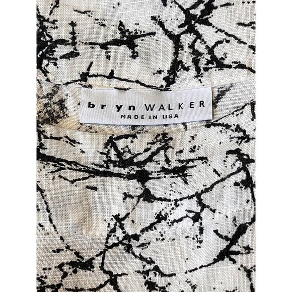 Bryn Walker Ivy Shirt Asymmetrical Hem Linen Top Black White Print Made in USA M - Picture 6 of 11